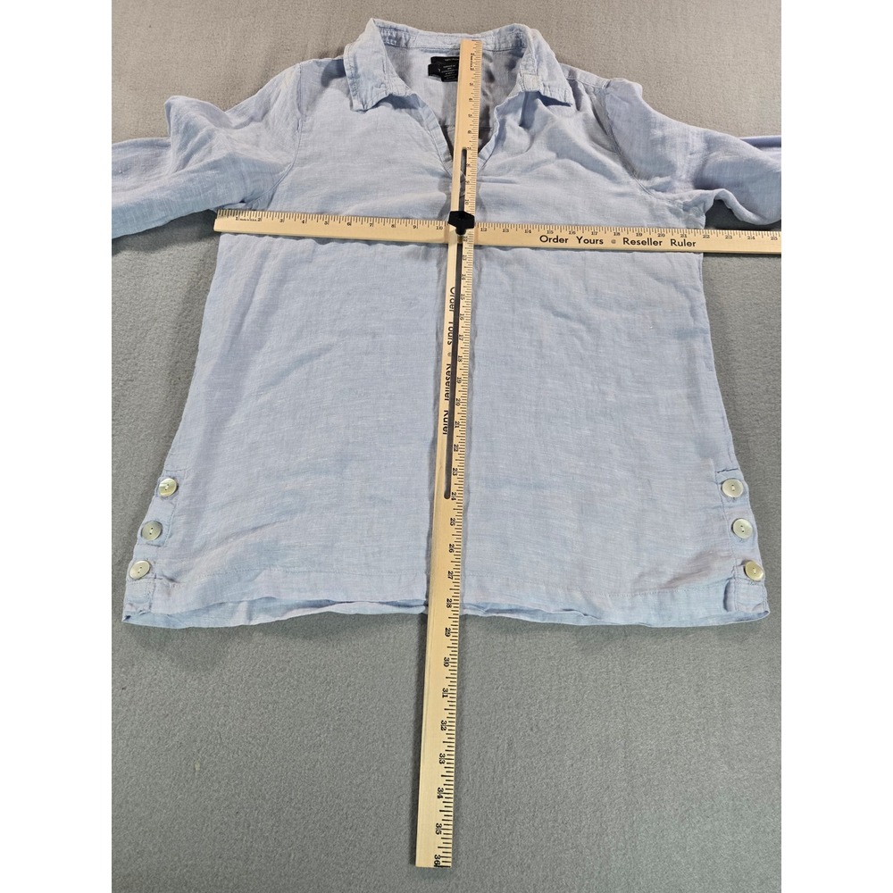 Tahari Tunic Top Womens Large Light Blue 100% Linen 3/4 Sleeve Side Button Boho - Picture 5 of 5